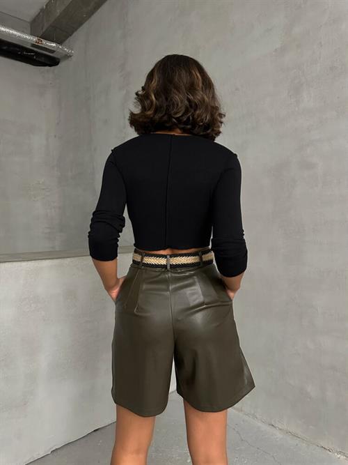 Leather Wholesale Shorts with Belt - Khaki
