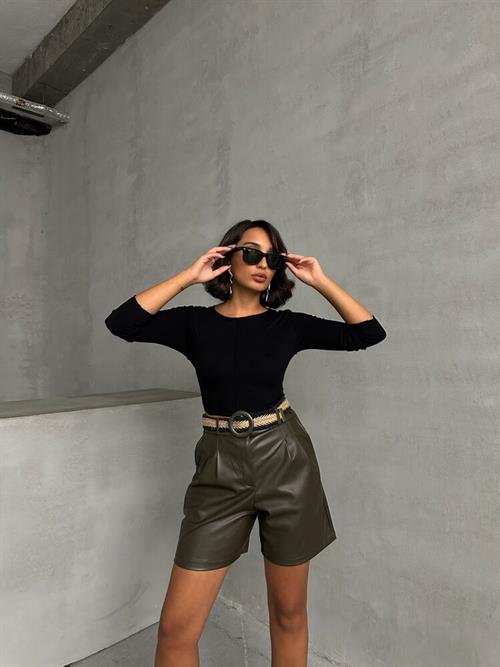 Leather Wholesale Shorts with Belt - Khaki