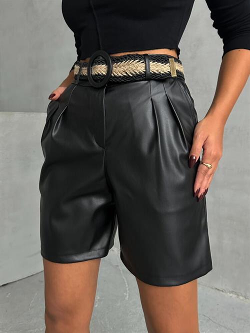 Leather Wholesale Shorts with Belt - Black