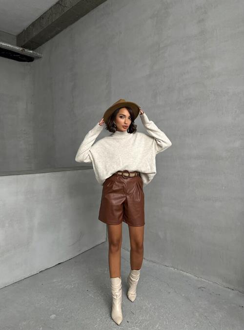 Leather Wholesale Shorts with Belt - Tan