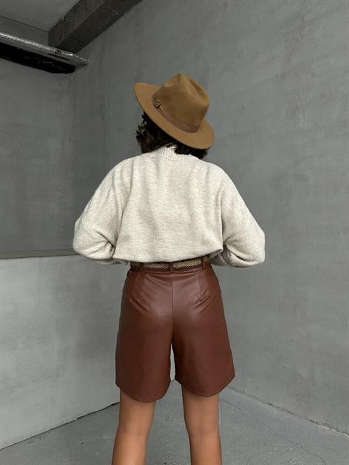 Leather Wholesale Shorts with Belt - Tan