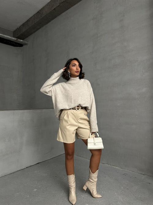 Leather Wholesale Shorts with Belt - Stone