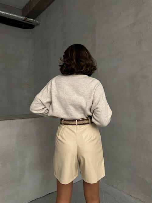 Leather Wholesale Shorts with Belt - Stone