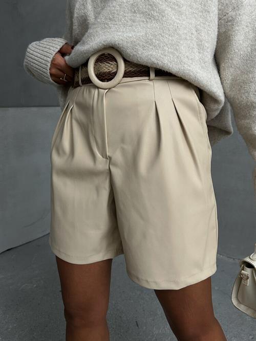 Leather Wholesale Shorts with Belt - Stone