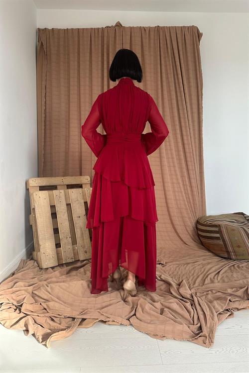 Wholesale Waist Detailed Dress - Red