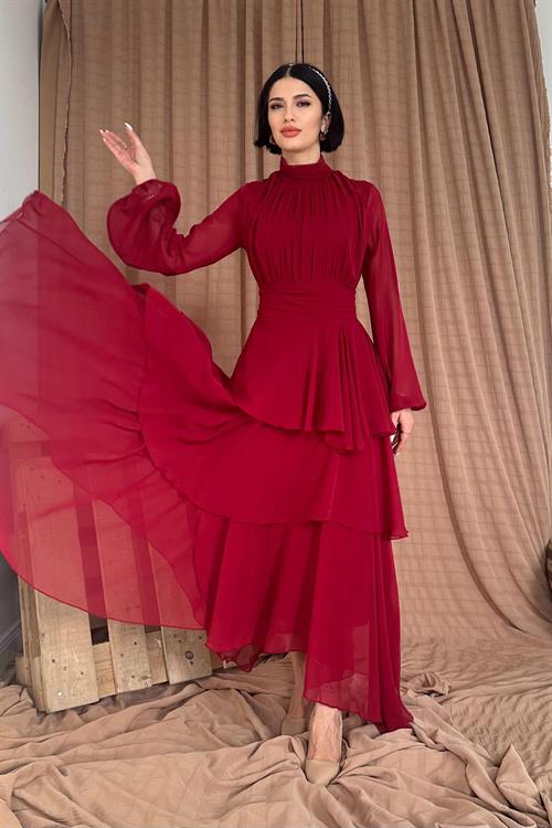 Wholesale Waist Detailed Dress - Red