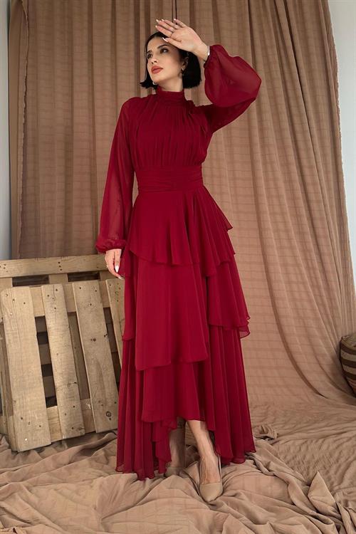 Wholesale Waist Detailed Dress - Red