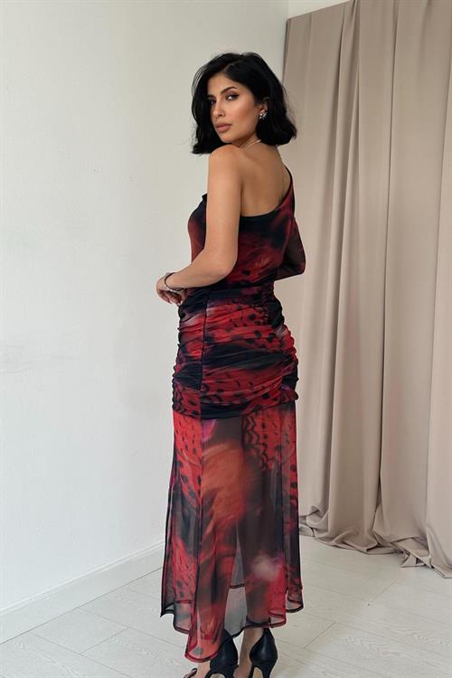 Wholesale One-Shoulder Tulle Dress - Red