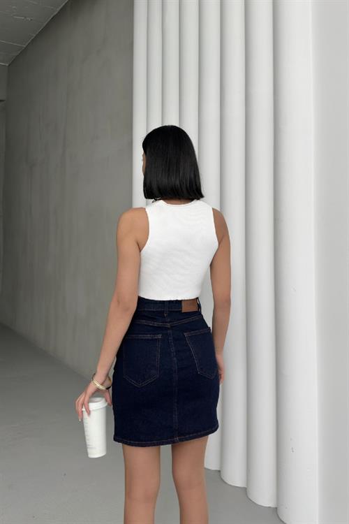 Paçası Dikişli Kısa Boy Kot Etek 1036-08-(S-XL-6) Kar Yıkama Açık Mavi