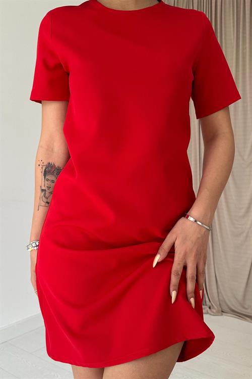 Toptan Kırmızı Kısa Kol Atlas Mini Elbise