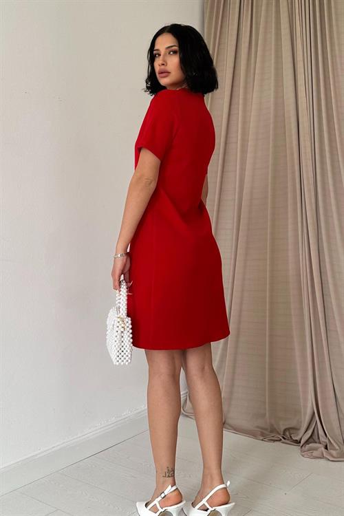 Toptan Kırmızı Kısa Kol Atlas Mini Elbise