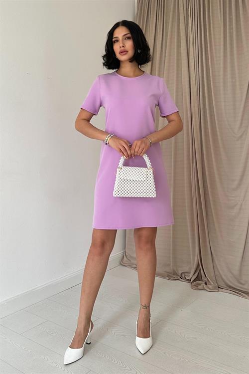 Toptan Lila Kısa Kol Atlas Mini Elbise