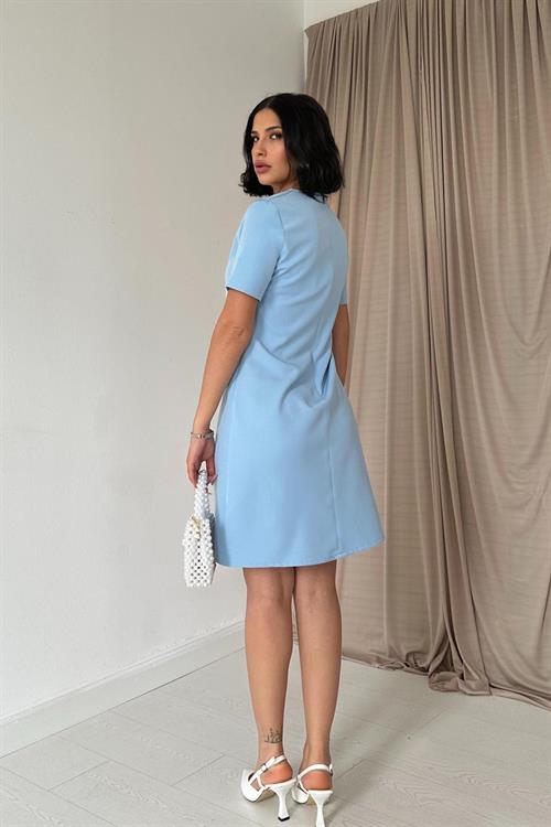 Toptan Mavi Kısa Kol Atlas Mini Elbise