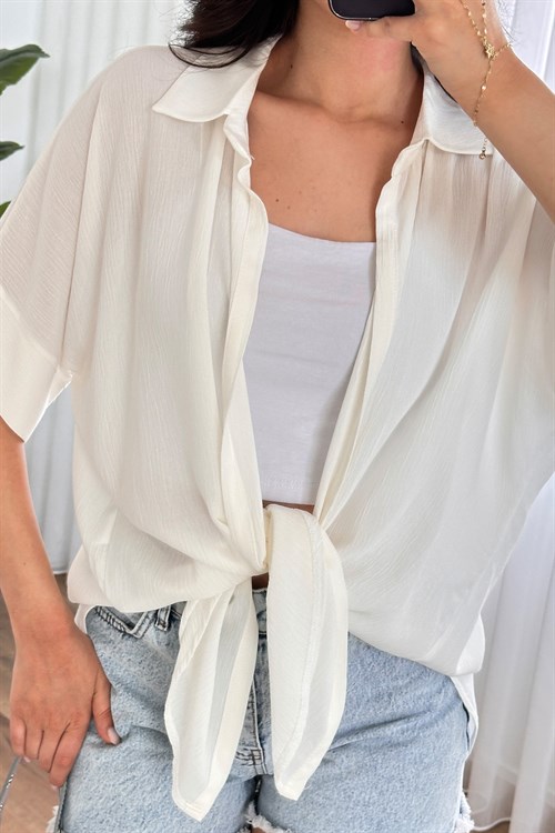 Kısa Kol Basic Kimono Toptan Ekru Bluz