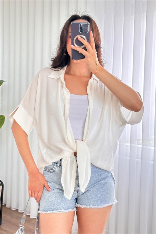 Kısa Kol Basic Kimono Toptan Ekru Bluz