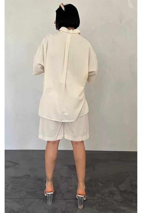 Wholesale Ecru Shirt and Shorts Linen Suit