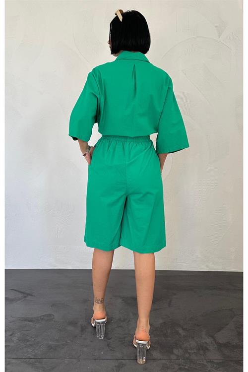 Wholesale Green Shirt and Shorts Linen Suit