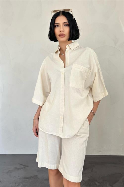 Wholesale Ecru Shirt and Shorts Linen Suit