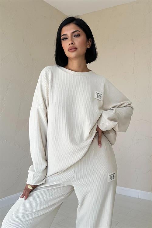 Wholesale Beige Ribbed Two-Piece Set