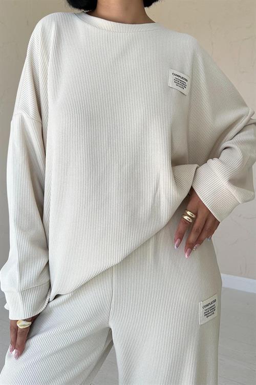 Wholesale Beige Ribbed Two-Piece Set