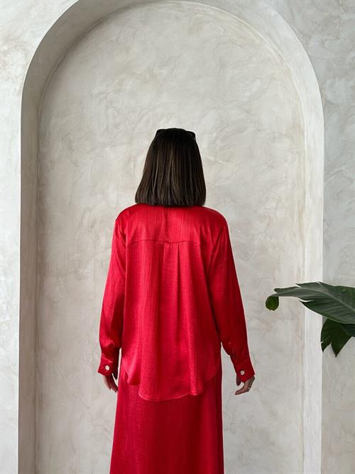 Crochet Satin Wholesale Shirt - Red