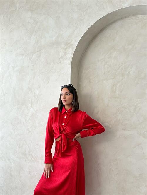 Crochet Satin Wholesale Shirt - Red