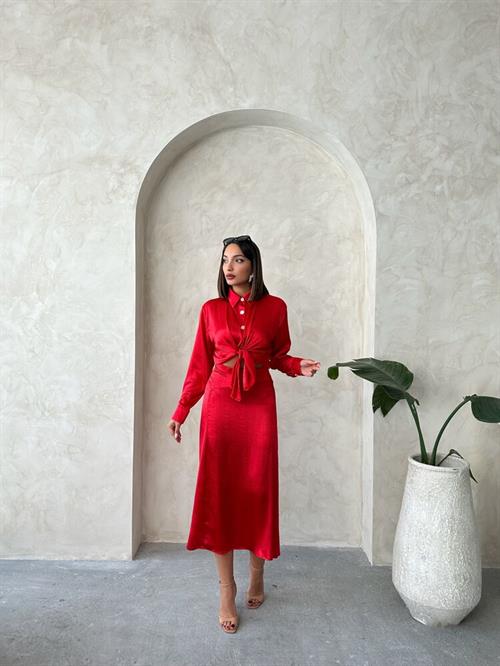 Crochet Satin Wholesale Shirt - Red