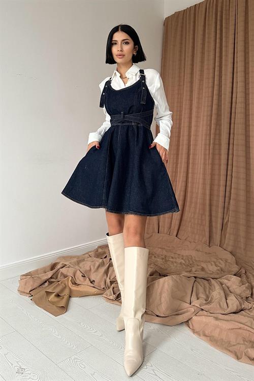 Wholesale Navy Denim Dress with Band