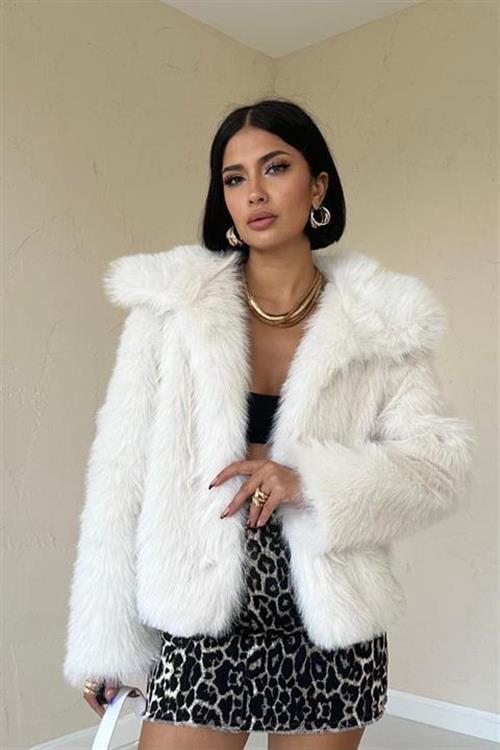 Wholesale Furry Short Coat - Ecru