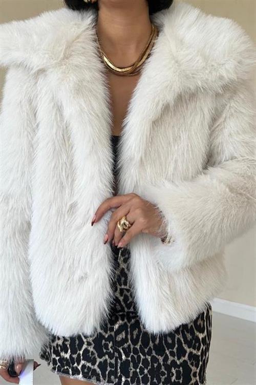 Wholesale Furry Short Coat - Ecru