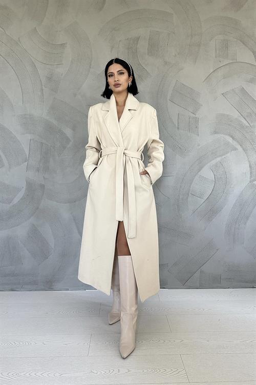 Wholesale Belted Midi Coat - Beige