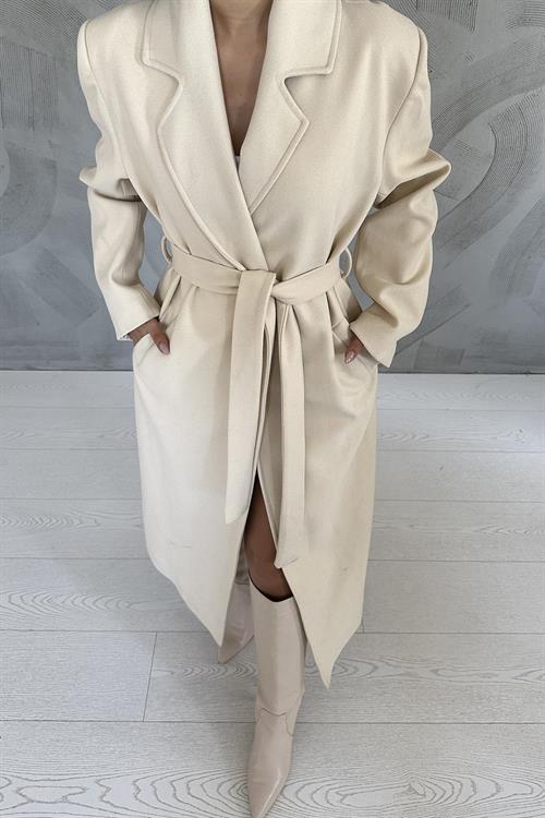 Wholesale Belted Midi Coat - Beige