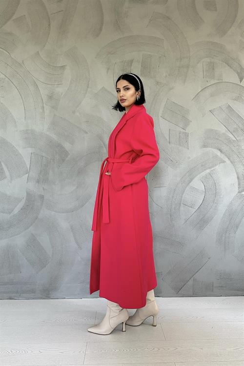 Wholesale Belted Midi Coat - Fuchsia