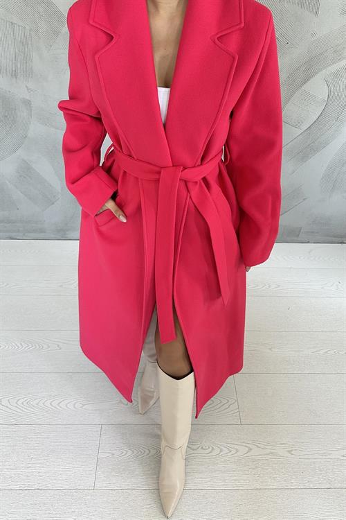 Wholesale Belted Midi Coat - Fuchsia