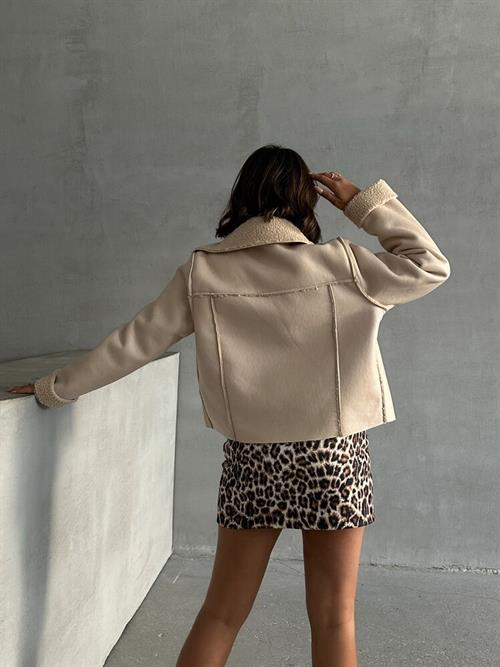 Laminated Leather Wholesale Coat with Zipper - Light Stone