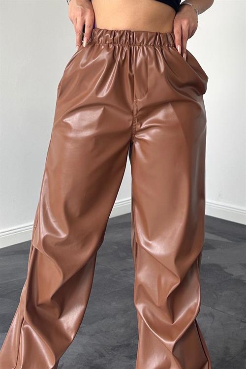Wholesale Rubber Leather Pants - Camel