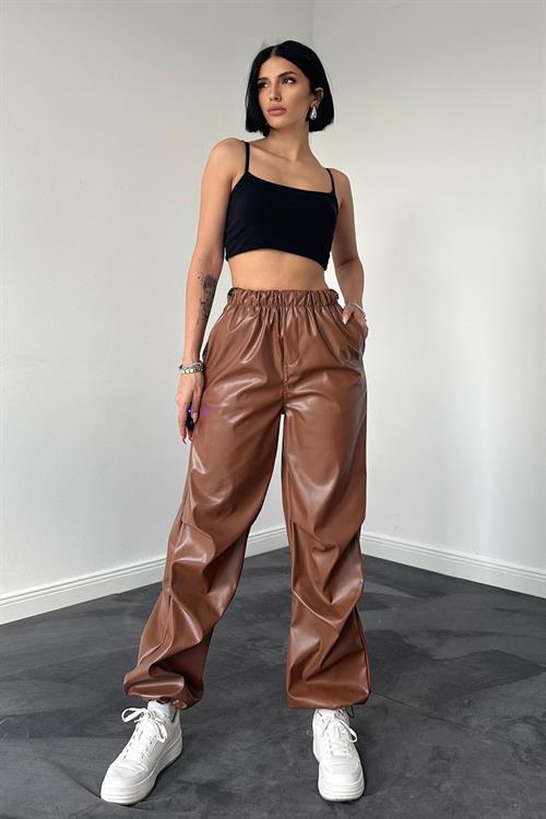 Wholesale Rubber Leather Pants - Camel