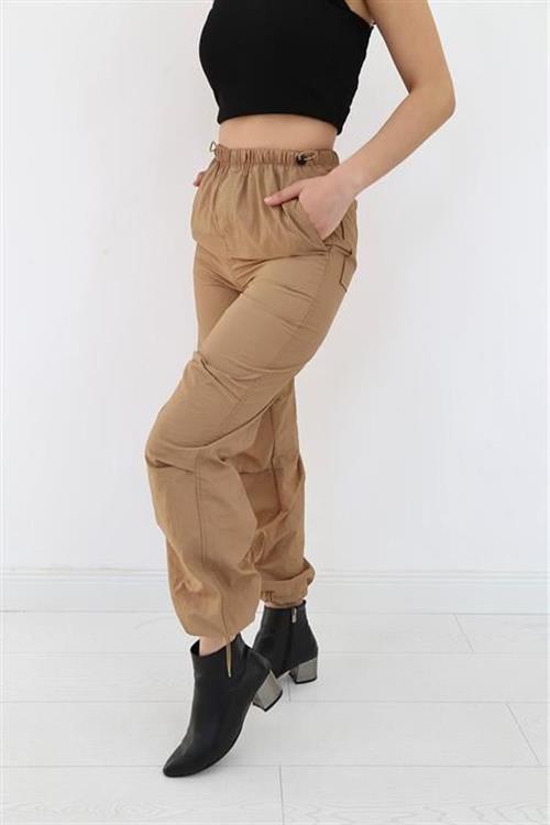 Wholesale Elastic Parachute Pants - Camel