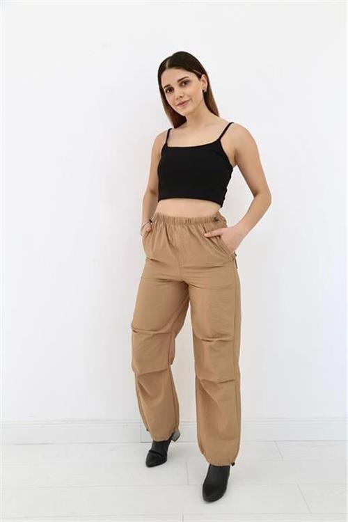 Wholesale Elastic Parachute Pants - Camel