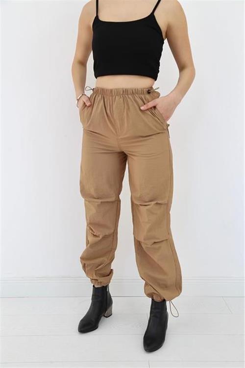 Wholesale Elastic Parachute Pants - Camel