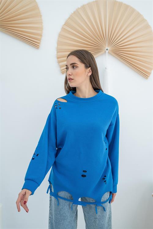 Wholesale Laser Cut Blouse - Blue