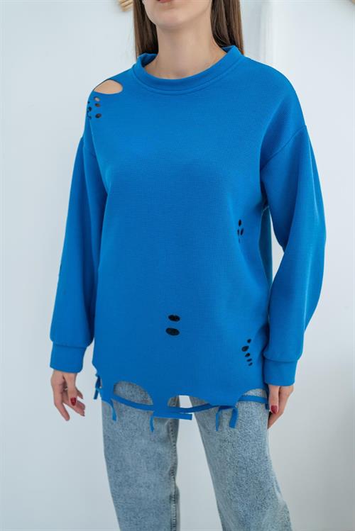 Wholesale Laser Cut Blouse - Blue