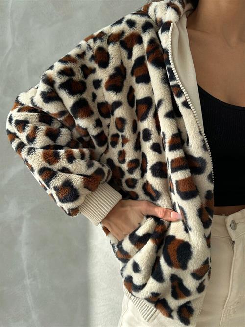 Leopard Look Plush Wholesale Coat - Outdoor Stone Leopard