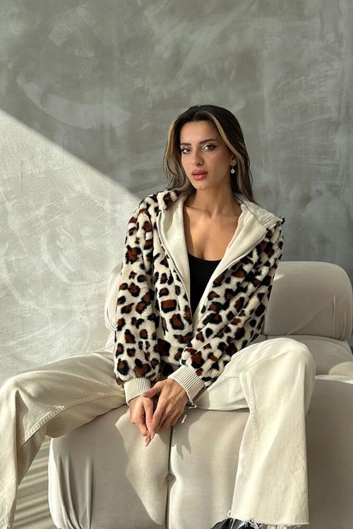 Leopard Look Plush Wholesale Coat - Outdoor Stone Leopard
