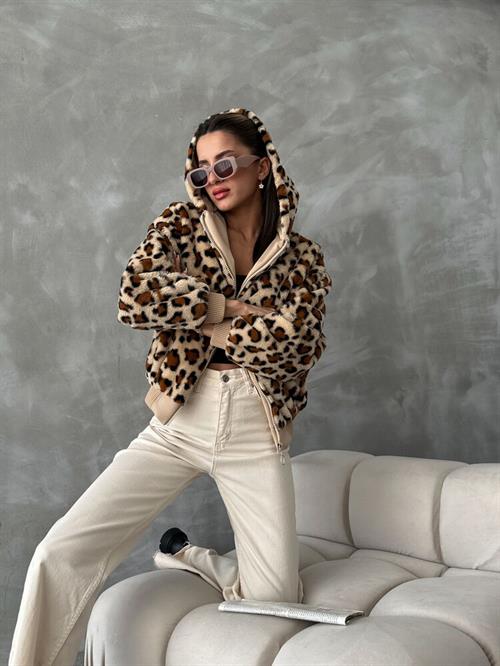 Leopard Look Plush Wholesale Coat - Dark Stone Leopard