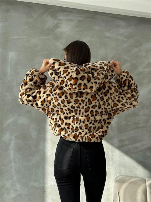 Leopard Look Plush Wholesale Coat - Dark Stone Leopard