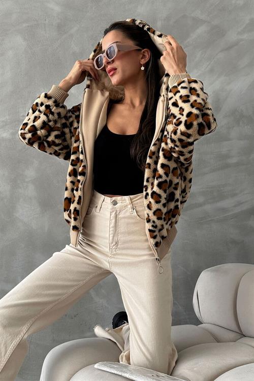 Leopard Look Plush Wholesale Coat - Dark Stone Leopard