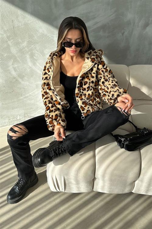 Leopard Look Plush Wholesale Coat - Dark Stone Leopard
