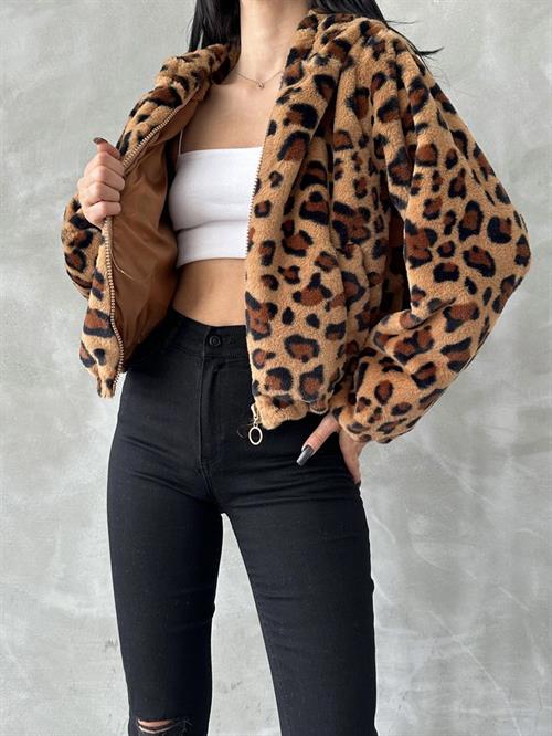 Leopard Printed Pejush Wholesale Coat - Camel Leopard