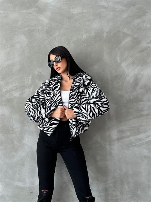 Leopard Printed Pejush Wholesale Coat - Black Zebra